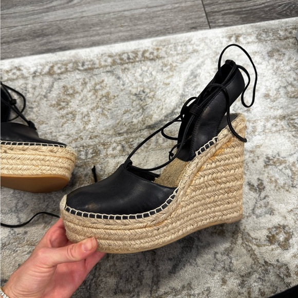 Saint Laurent Black and Tan Wedge Espadrilles - Picture 8 of 10